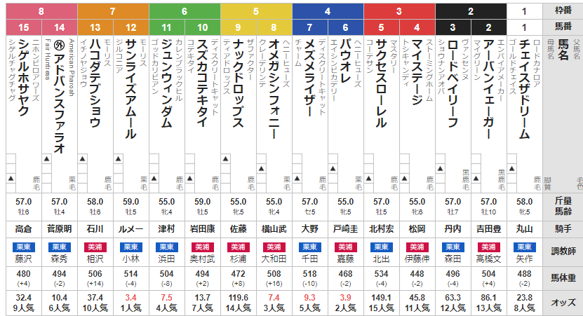 土曜中山11R ながつきS　予想