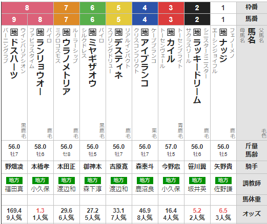 木曜大井11R 東京記念　予想