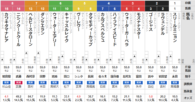 土曜11R　京王杯2歳S　ファンタジーS　予想