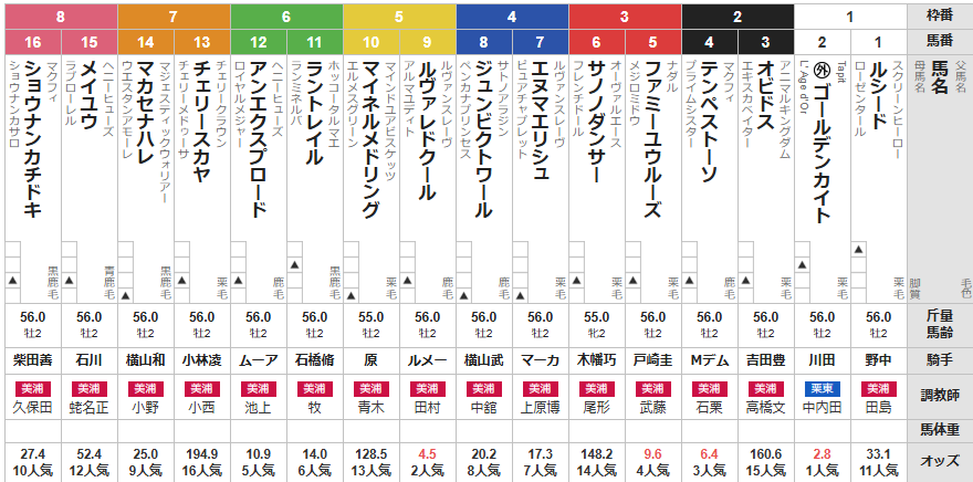 土曜東京4R ２歳未勝利　予想