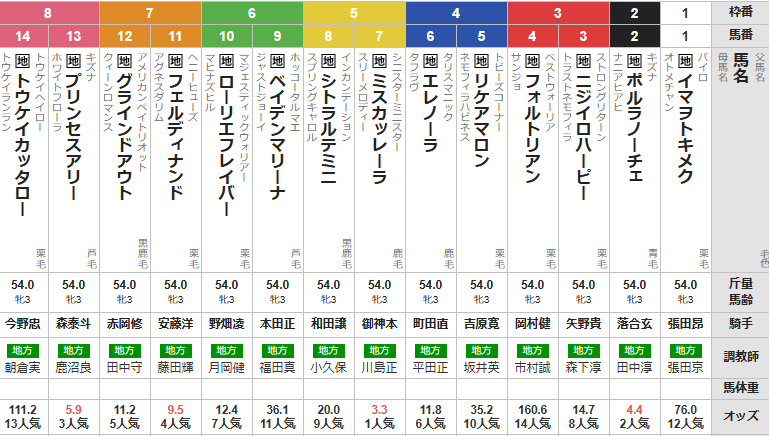 水曜川崎11R ロジータ記念　予想