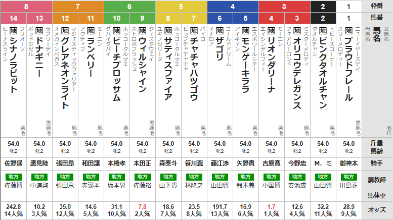 水曜川崎11R ローレル賞　予想