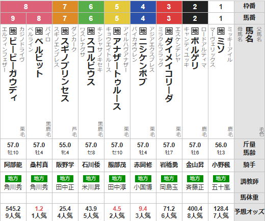 木曜門別12R 道営記念　予想