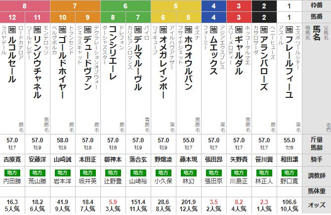 金曜川崎11R 川崎マイラーズ　予想