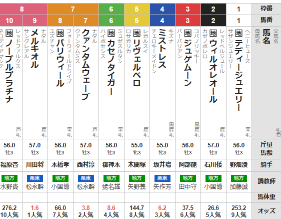 水曜船橋11R ブルーバードカップ　予想