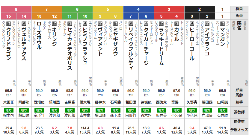 水曜大井11R 大井金盃 予想